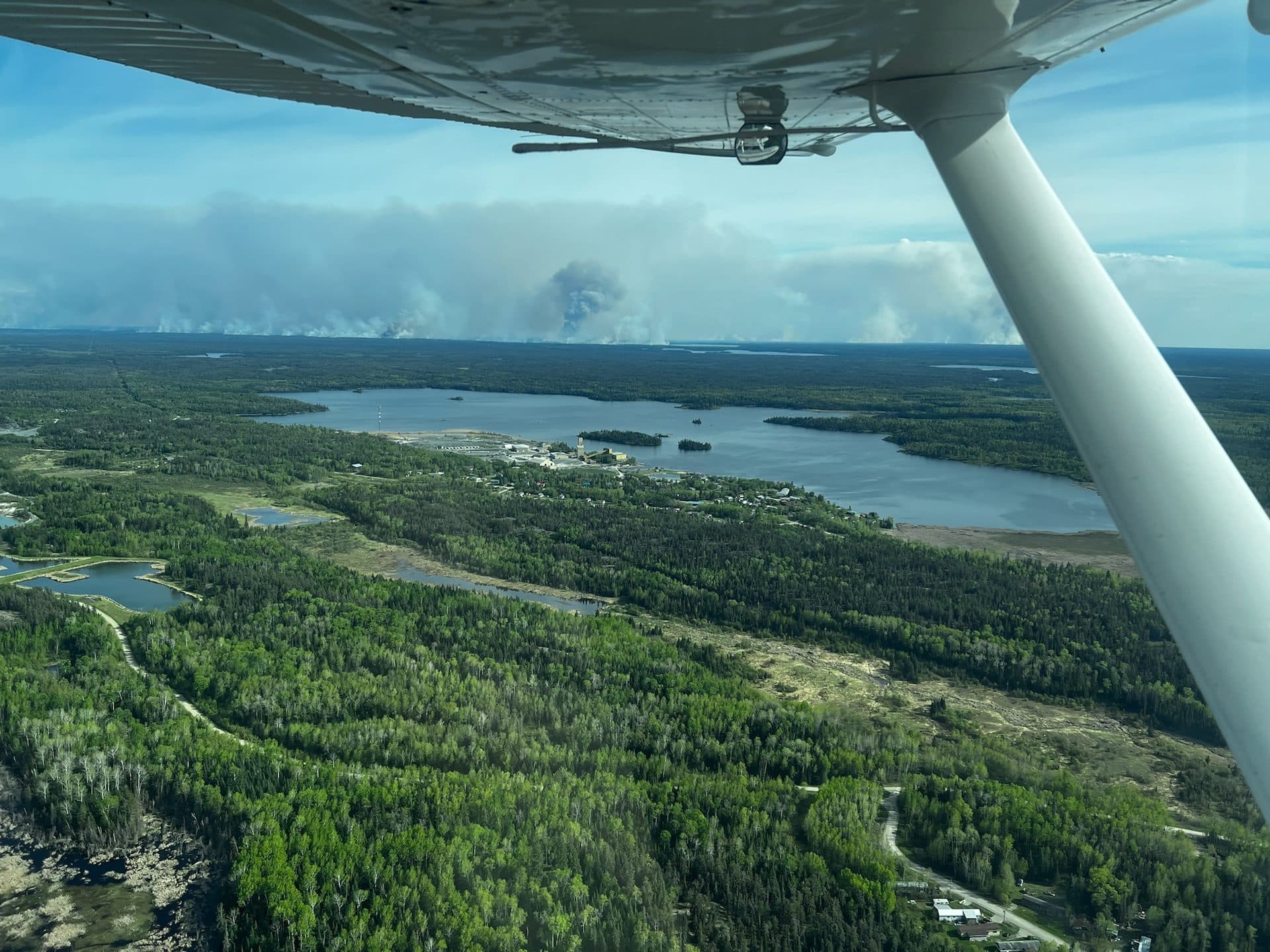 Aerial view of remote Manitoba wilderness from a floatplane